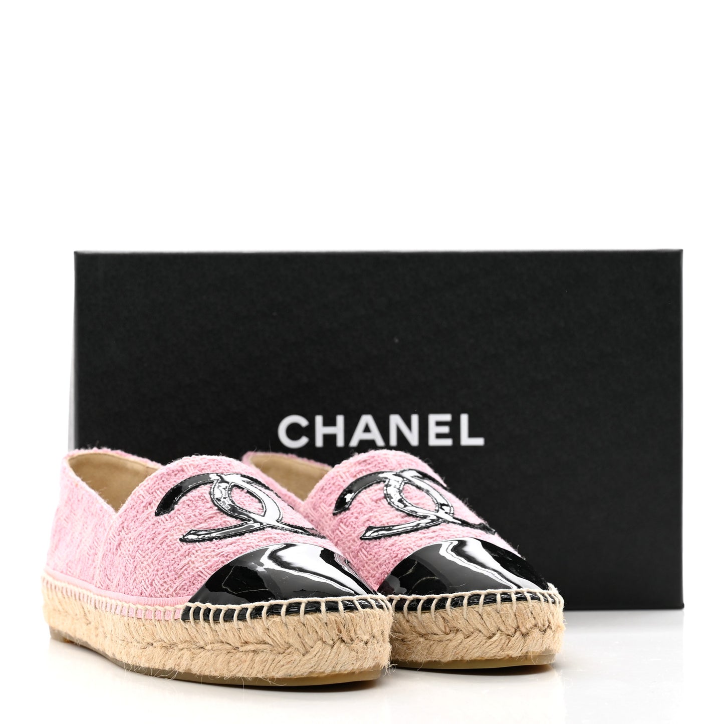 Tweed Patent CC Espadrilles 38 Pink Black