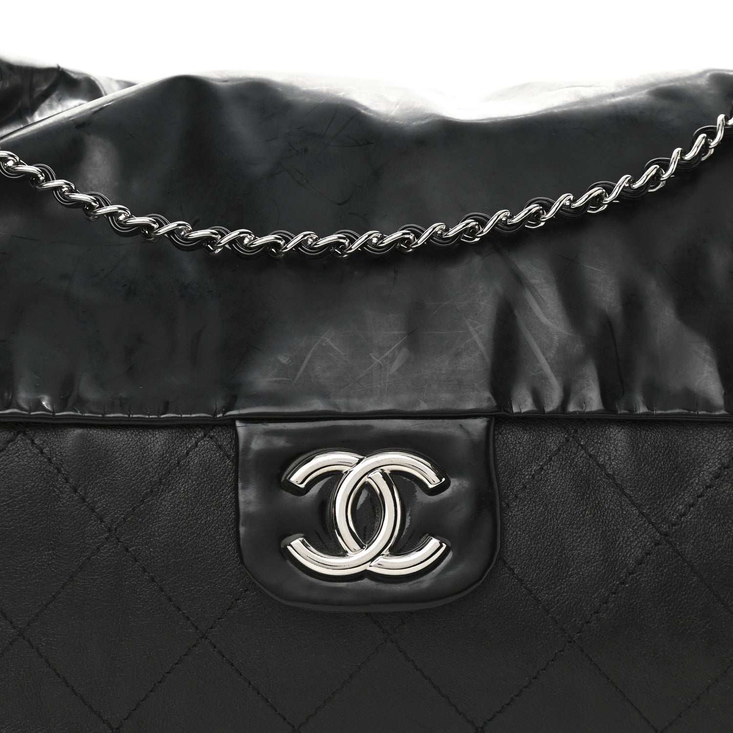 Chanel Vinyl Calfskin Quilted Flap Messenger Black 6 of 15