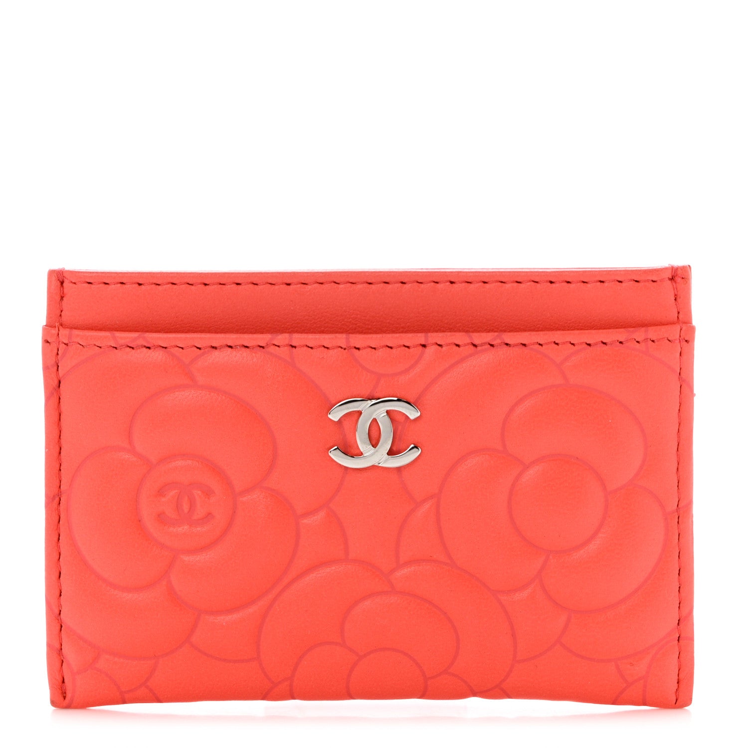 Chanel Lambskin Camellia Embossed Card Holder Red 1 of 11