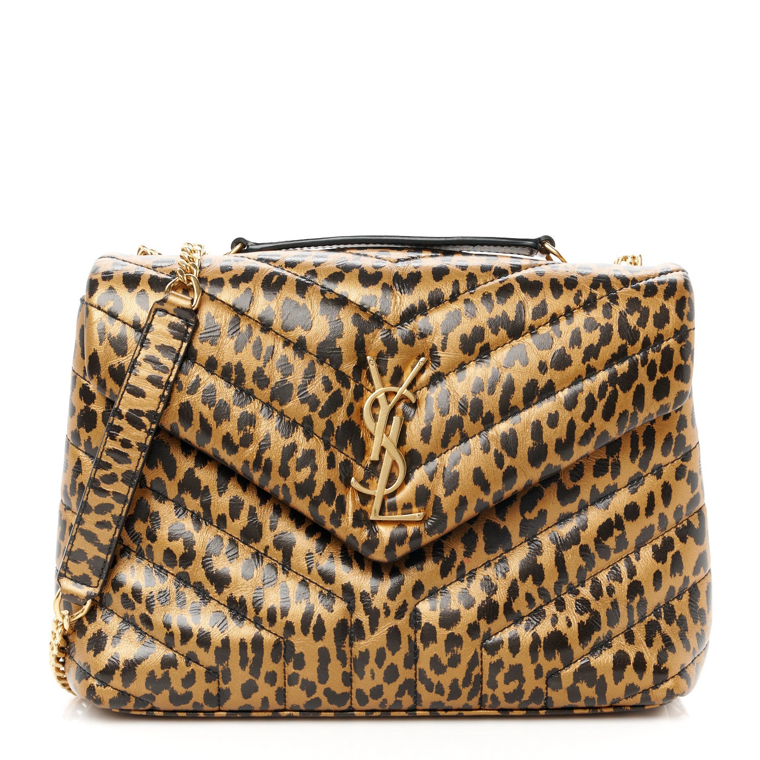 Saint Laurent Calfskin Y Quilted Monogram Small Loulou Chain Satchel Leopard 1 of 11
