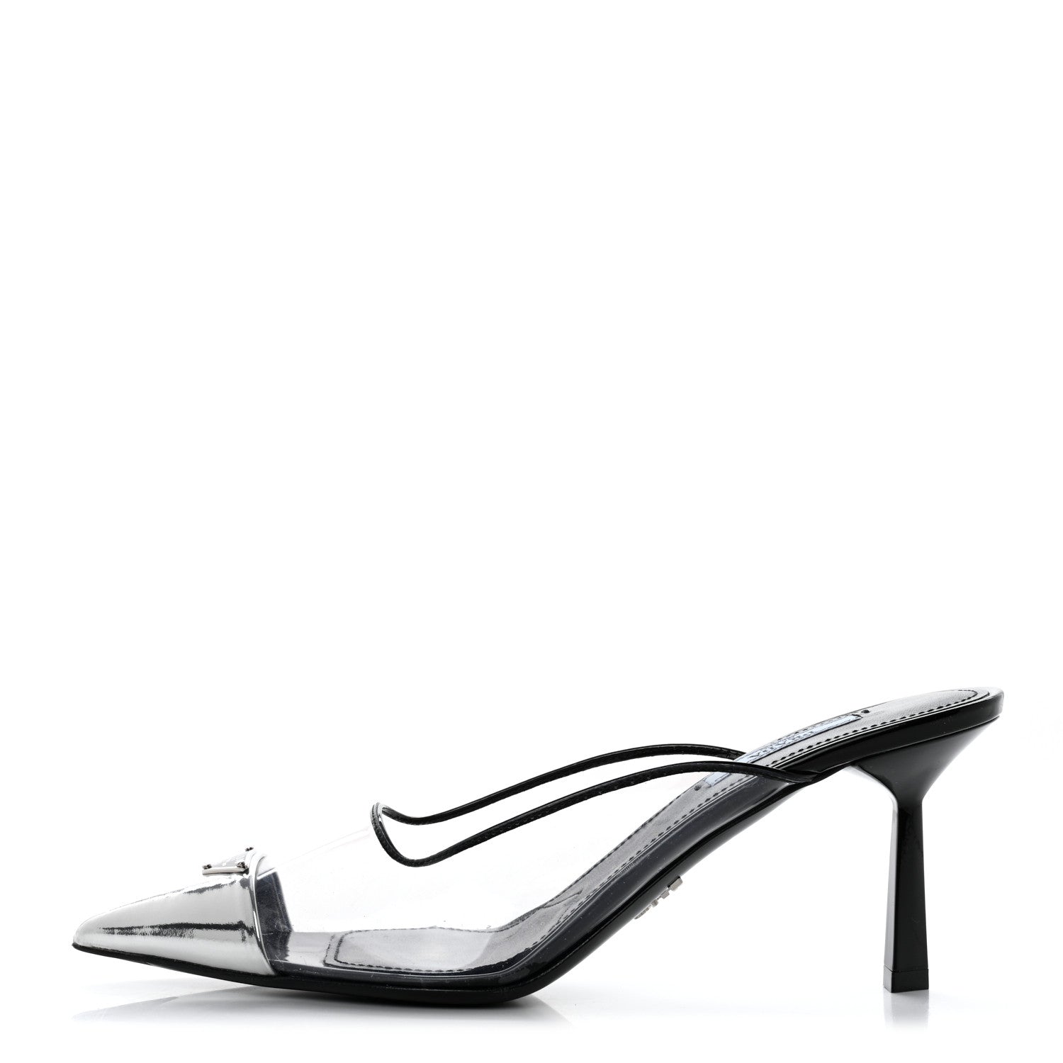 Prada Plexiglass Vernice Metal Triangle Logo Modellerie 75mm Mules 37 Black 1 of 9