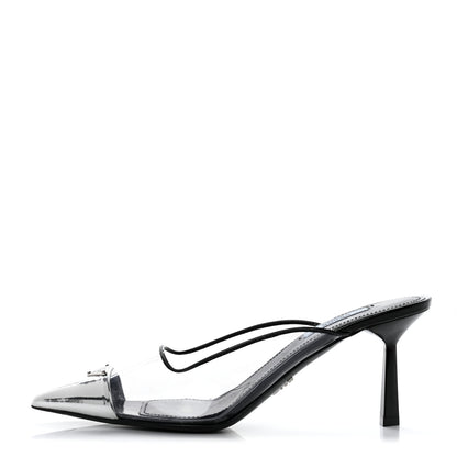 Prada Plexiglass Vernice Metal Triangle Logo Modellerie 75mm Mules 37 Black 1 of 9