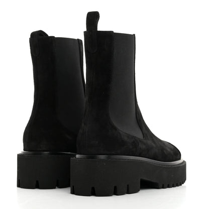 Chanel Suede Calfskin Grossgrain Cap Toe CC Ankle Boots 37 Black 4 of 8