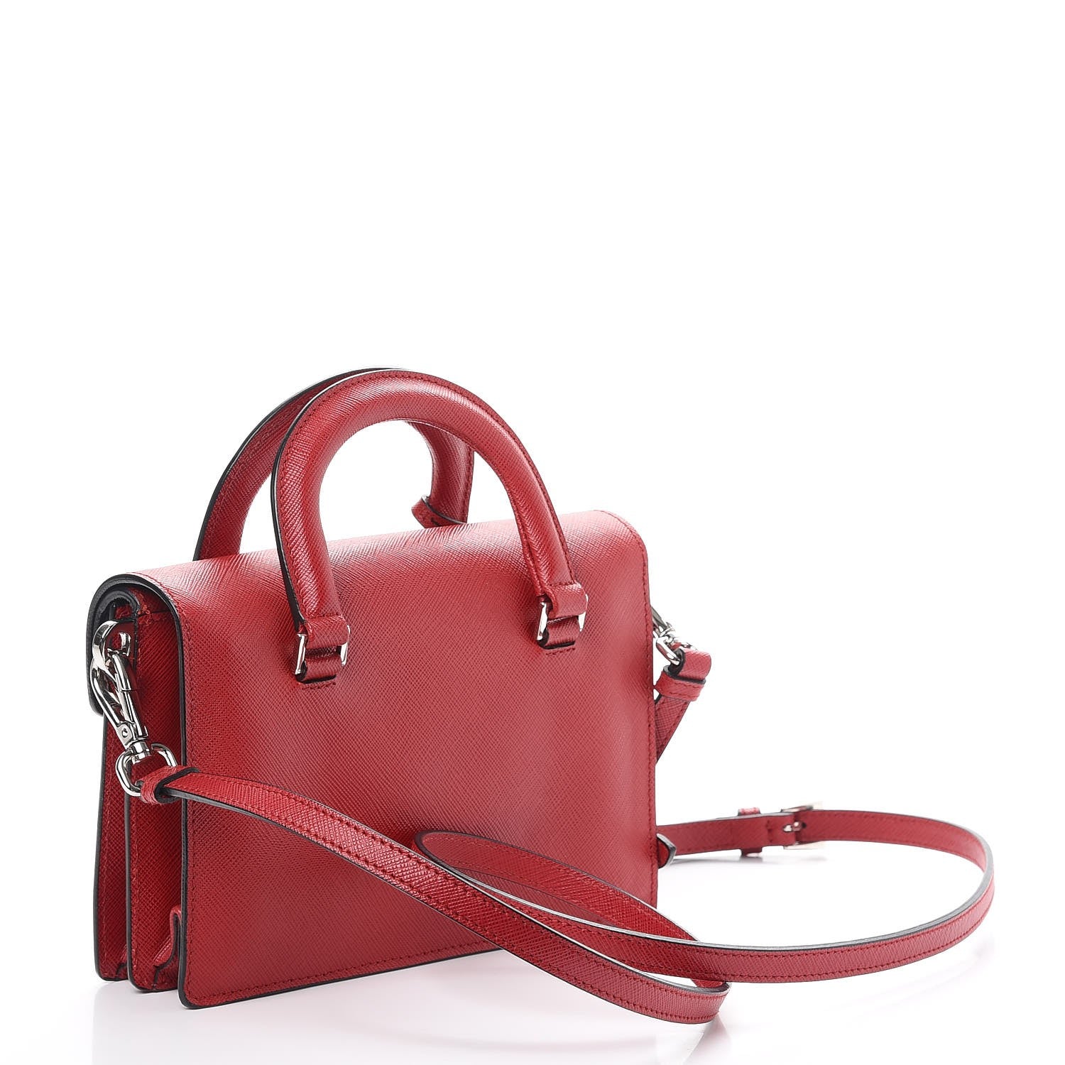 Prada Saffiano Lux Mini Sound Top Handle Crossbody Bag Fuoco 3 of 8