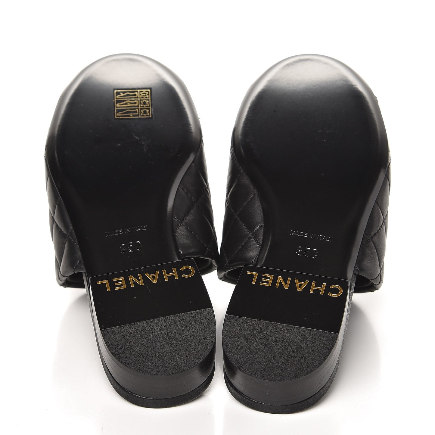 Lambskin Quilted Chain Mules 35 Black