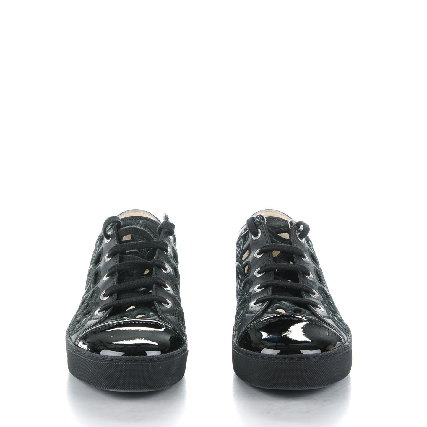 Patent Grained Goatskin Hollow Out Flower Sneakers 38.5 Black