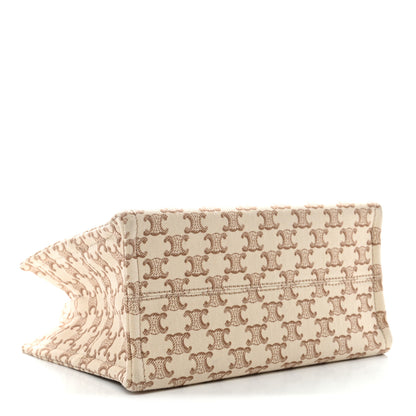 Celine Canvas Calfskin Triomphe Print Small Cabas Thais White 4 of 11