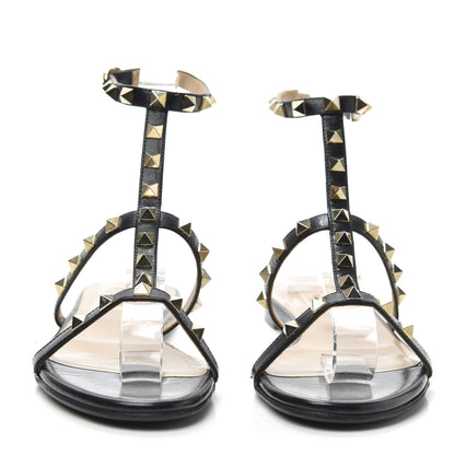 Valentino Garavani Calfskin Rockstud Ankle Strap Flat Sandals 37 Black 2 of 7