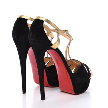 Christian Louboutin Suede Nappa Laminato Glennalta 150 Pumps 41 Black Gold 4 of 17