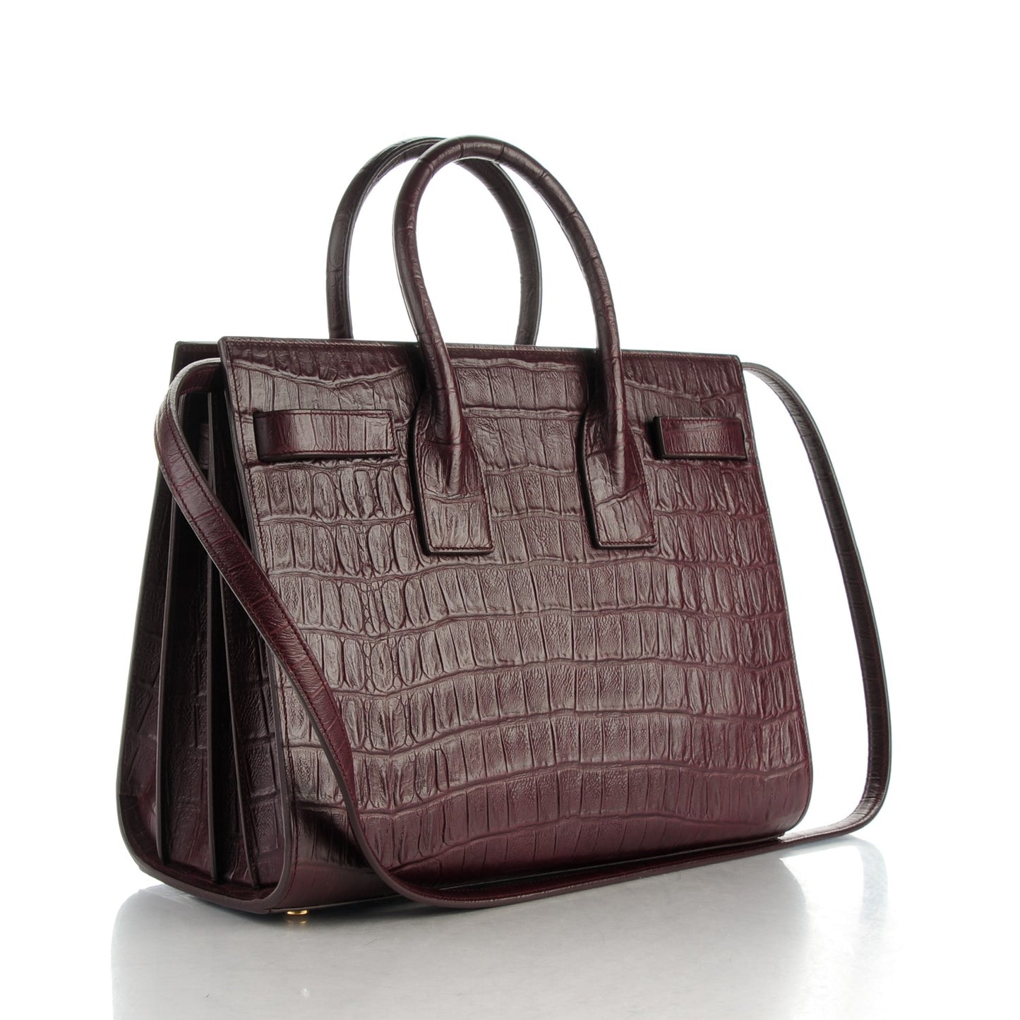 Calfskin Crocodile Embossed Small Sac De Jour Bordeaux
