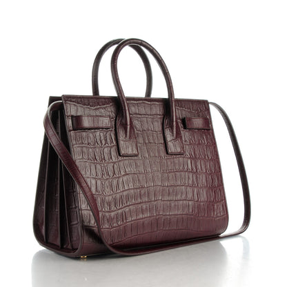 Saint Laurent Calfskin Crocodile Embossed Small Sac De Jour Bordeaux 3 of 7