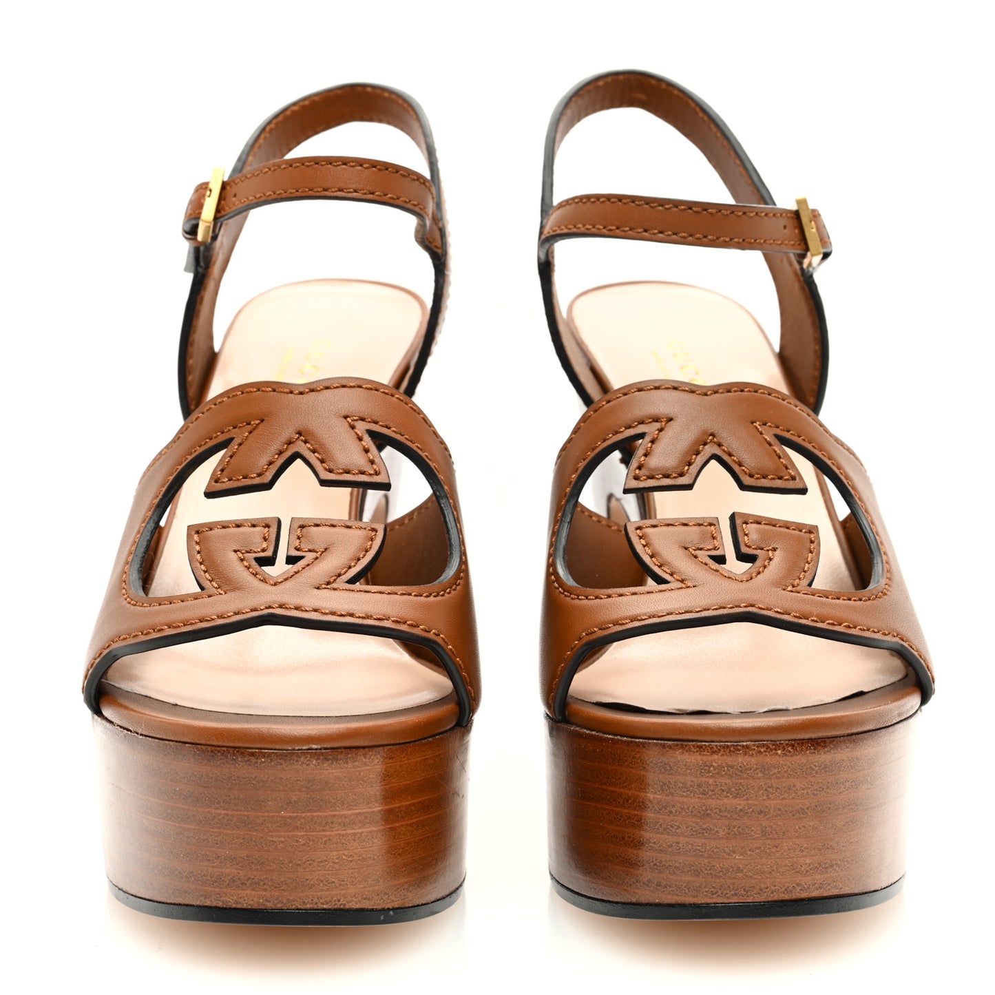 Cosmos Softy Calfskin Wooden Interlocking G Cut-Out 30/120mm Platform Sandals 36 Cuir