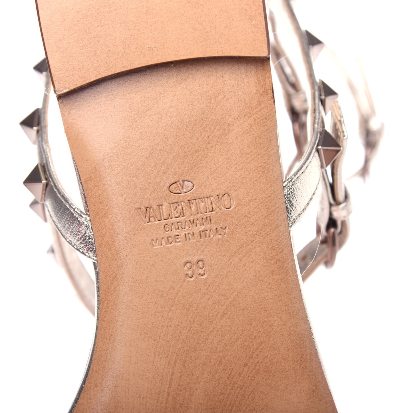 Metallic Nappa Rockstud Ankle Wrap Flat Thong Sandals 39 Platino
