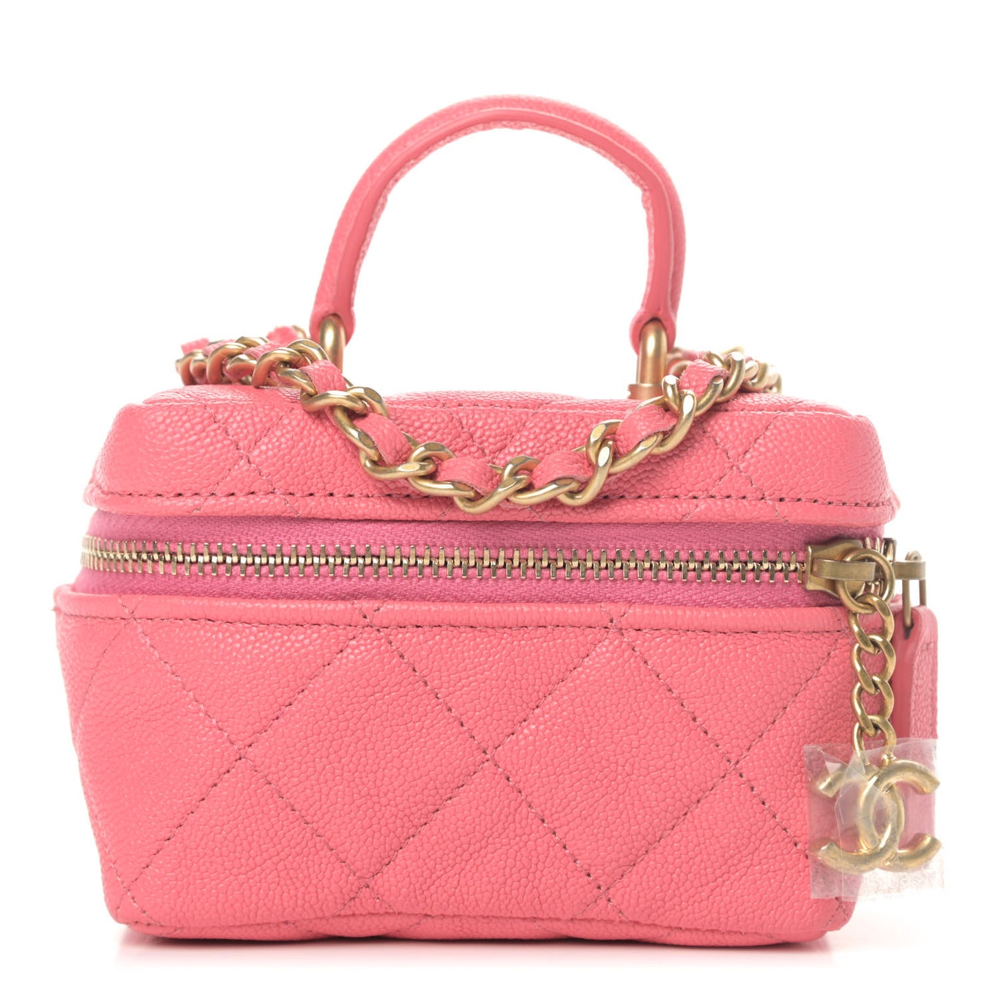 Caviar Quilted Mini Top Handle Vanity With Chain Pink