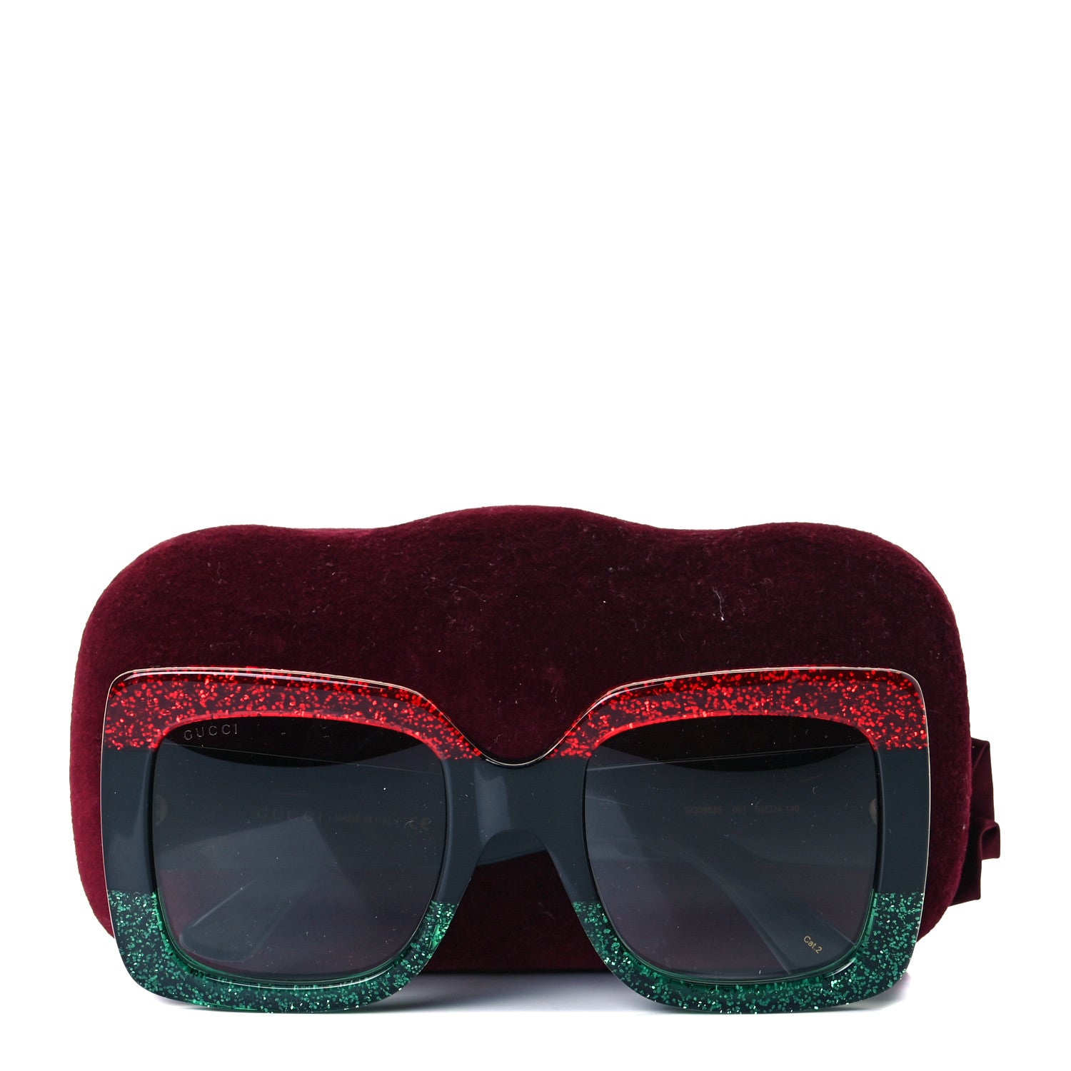 Gucci Acetate Square Frame Sunglasses GG0083S Glitter Red Black Green 6 of 6