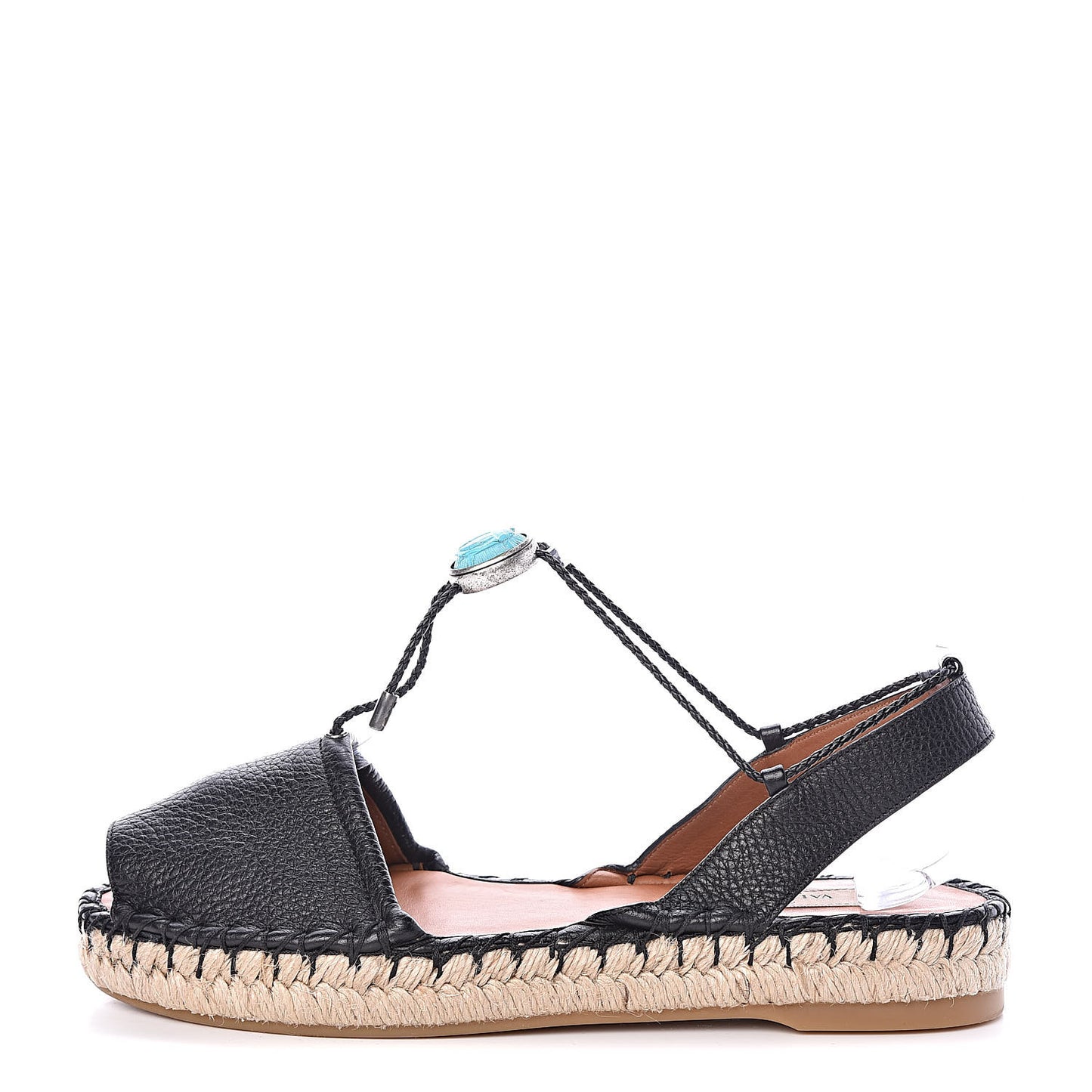 Grained Calfskin Turquoise Embellished Espadrilles 37 Black