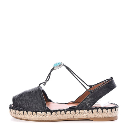 Valentino Garavani Grained Calfskin Turquoise Embellished Espadrilles 37 Black 1 of 9