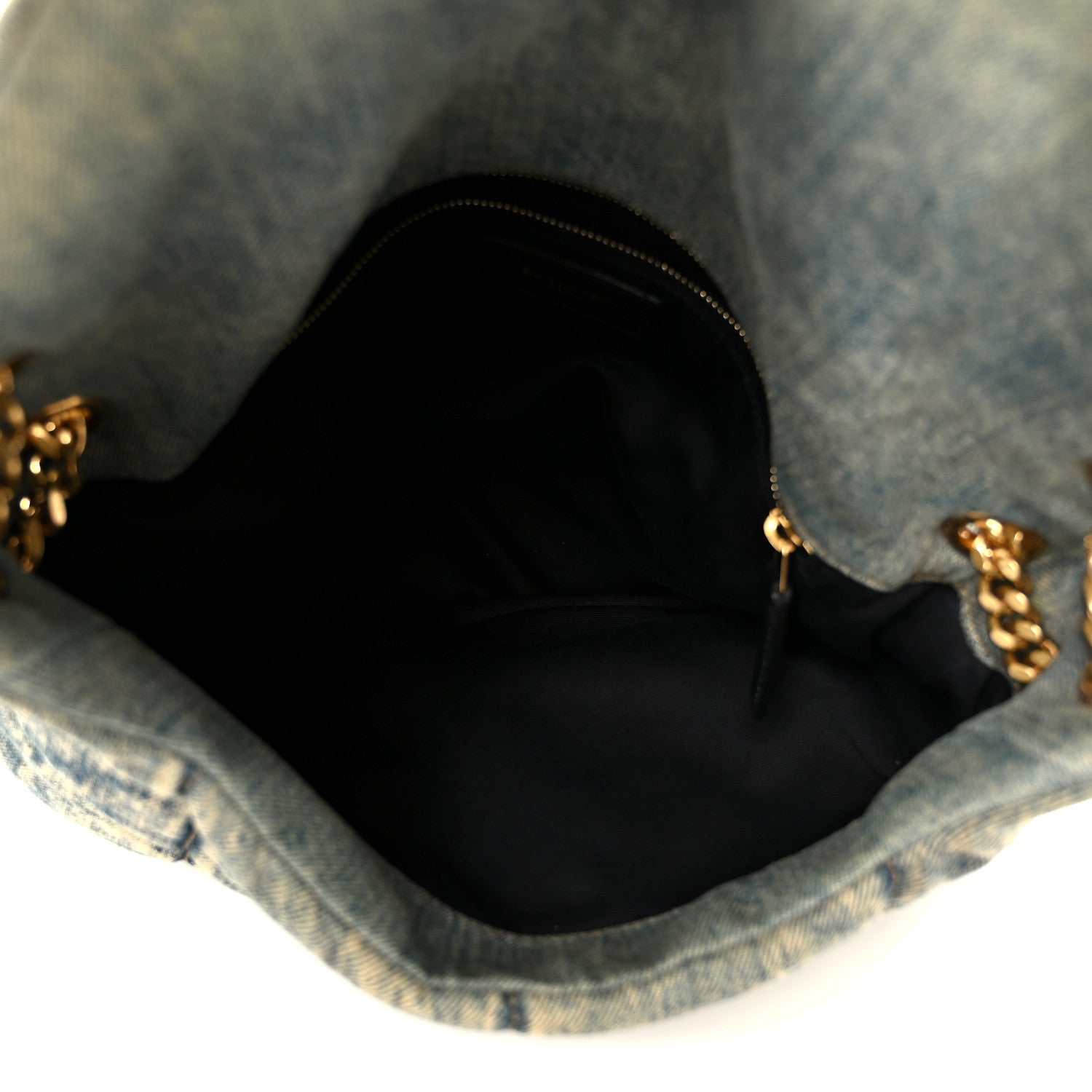 Saint Laurent Denim Quilted Medium Loulou Puffer Monogram Chain Satchel Black Blue 5 of 10