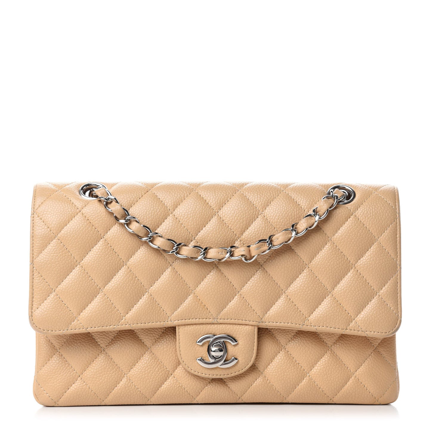 Caviar Quilted Medium Double Flap Beige Clair