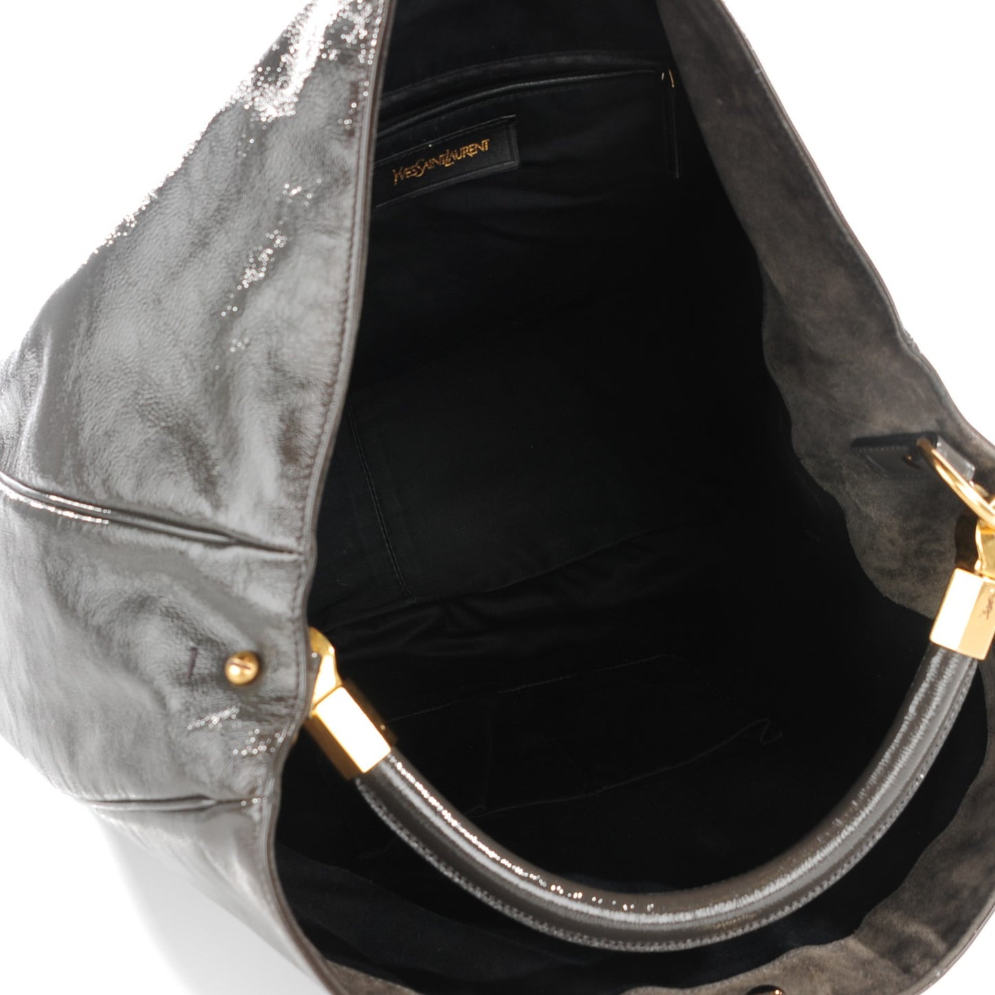 Textured Patent Large Roady Hobo Grey