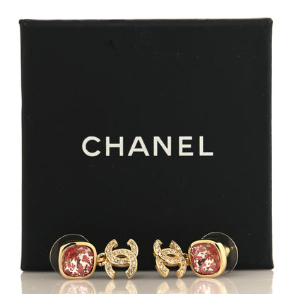 Chanel Crystal Printed CC Drop Earrings Gold Pink 5 of 5