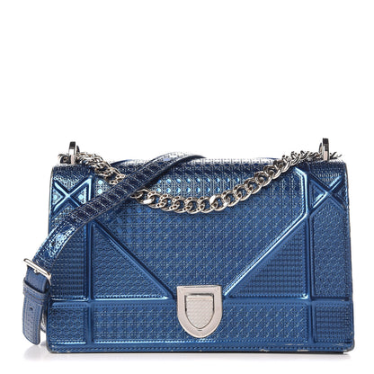 Christian Dior Metallic Patent Micro-Cannage Medium Diorama Flap Bag Blue 1 of 13