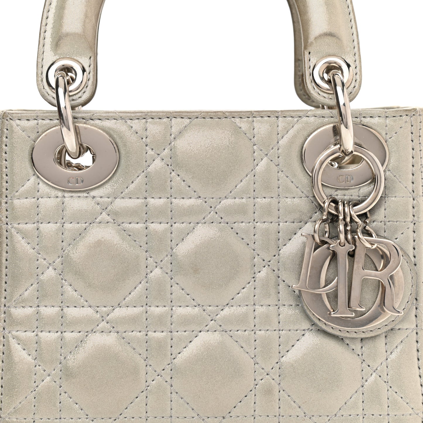 Metallic Lambskin Cannage Mini Lady Dior Grey