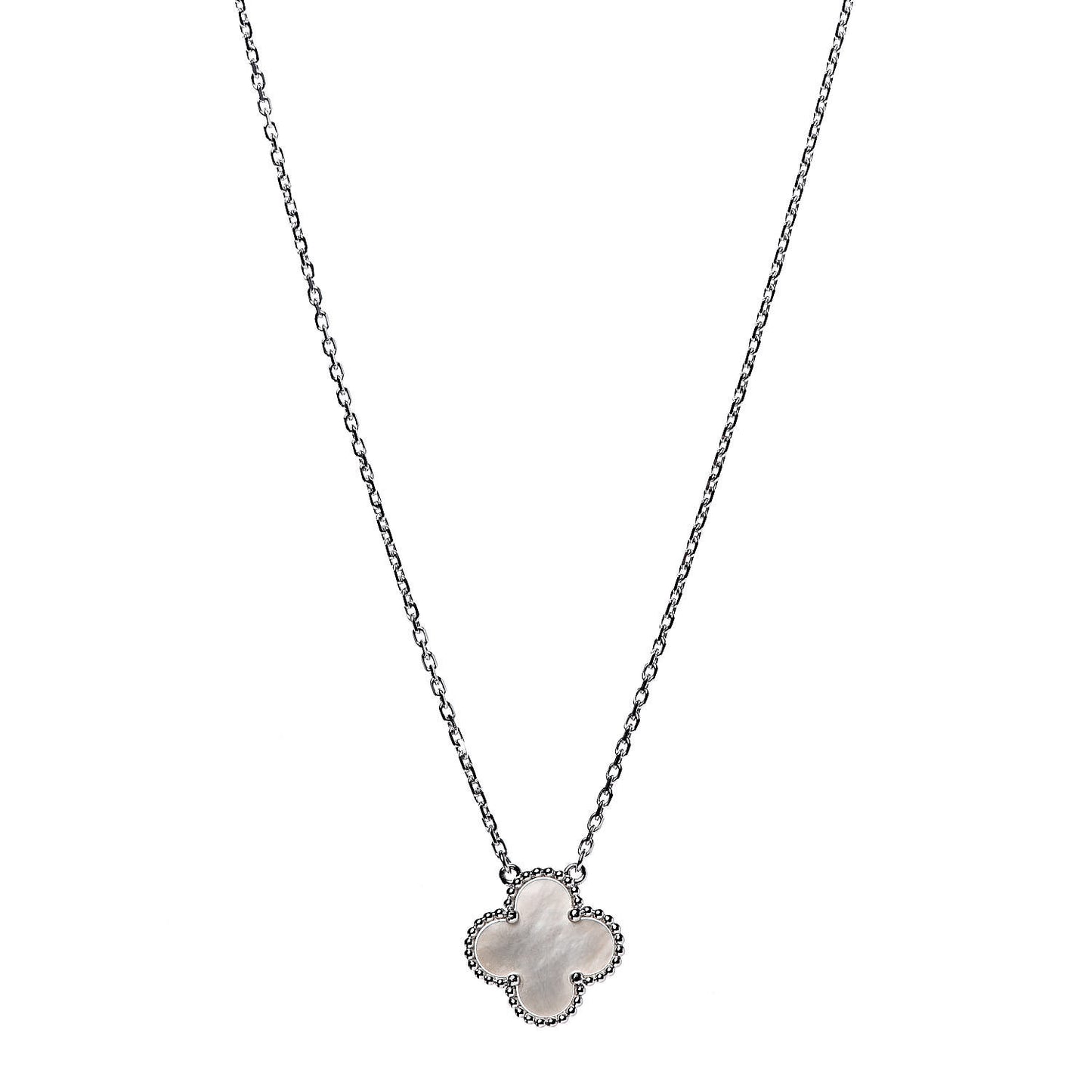 18K White Gold Mother of Pearl Vintage Alhambra Pendant Necklace