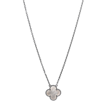 Van Cleef & Arpels 18K White Gold Mother of Pearl Vintage Alhambra Pendant Necklace 1 of 6