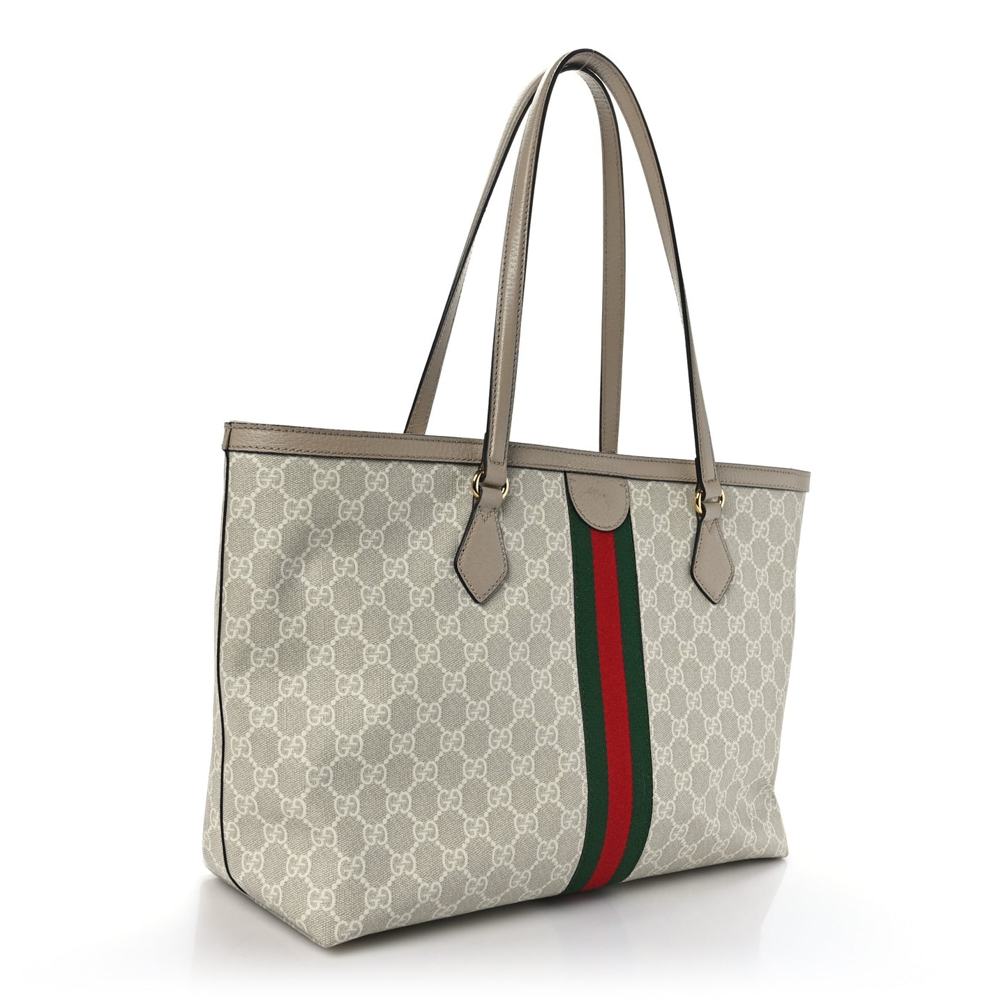 GG Supreme Monogram Textured Dollar Calfskin Web Medium Ophidia Shopping Tote Beige Mystic White Oatmeal