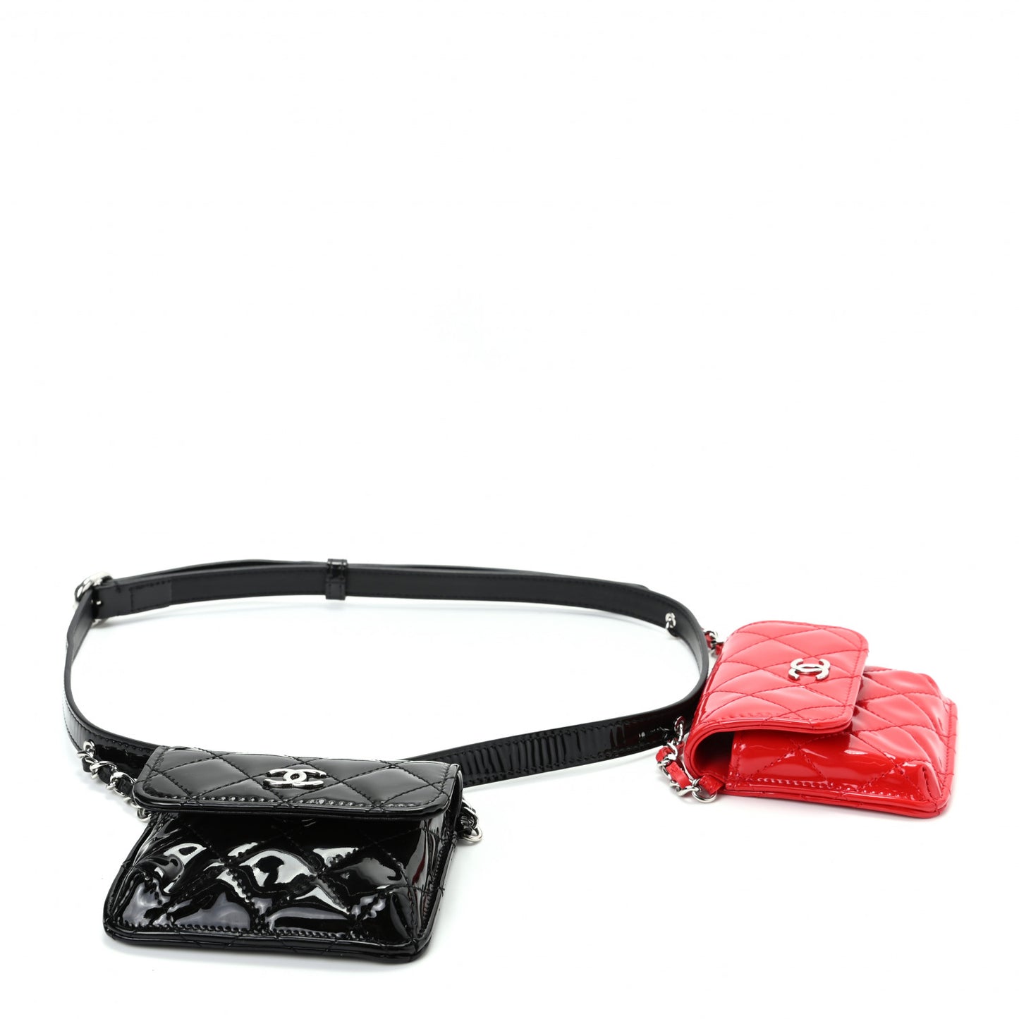 Patent Quilted Belt In Love Double Mini Flap Waist Bag Black Red