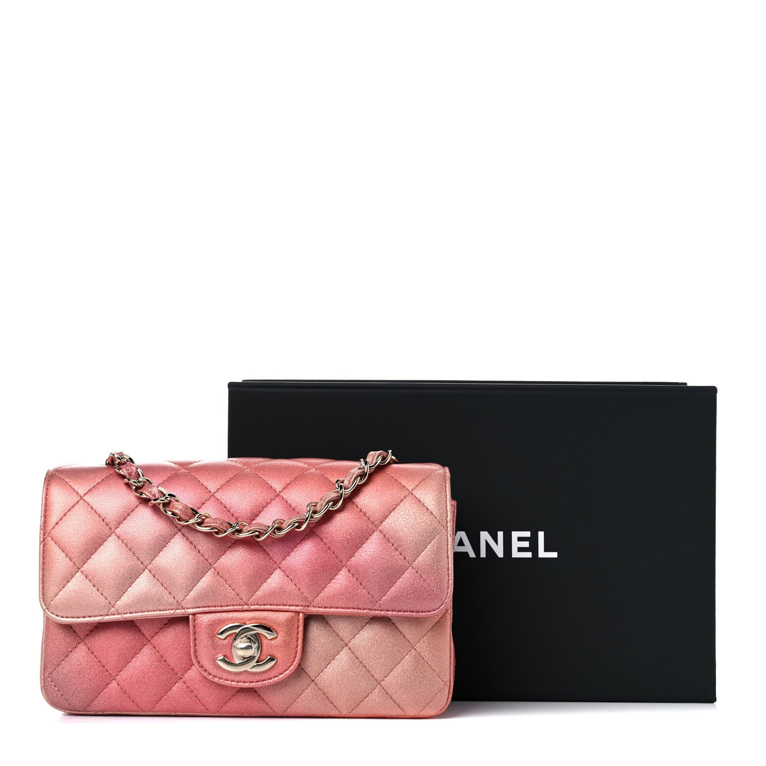 Chanel Metallic Lambskin Quilted Ombre Mini Rectangular Flap Pink 10 of 10
