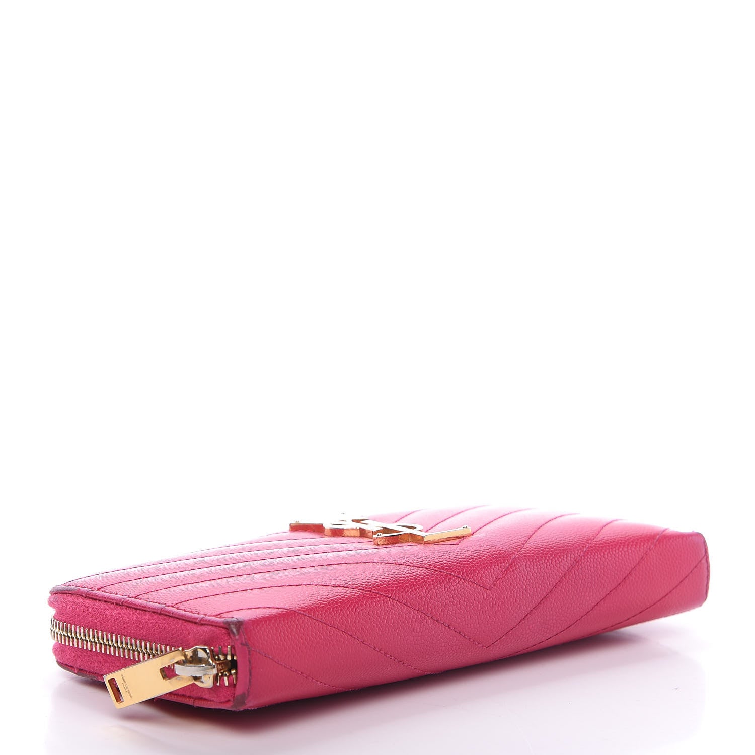 Saint Laurent Grain De Poudre Matelasse Chevron Monogram Zip Around Wallet Fuchsia 4 of 9