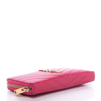 Saint Laurent Grain De Poudre Matelasse Chevron Monogram Zip Around Wallet Fuchsia 4 of 9