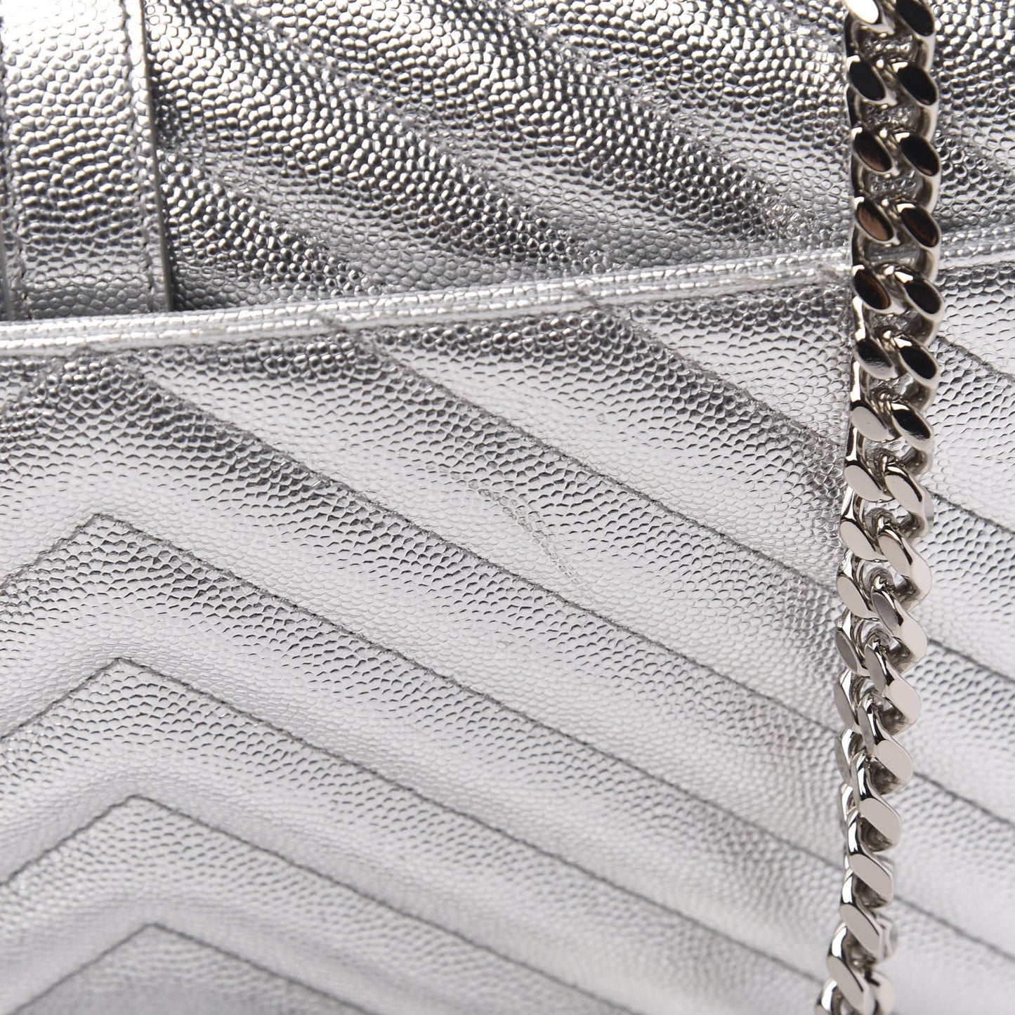 Sheepskin Matelasse Chevron Monogram Medium College Bag Silver