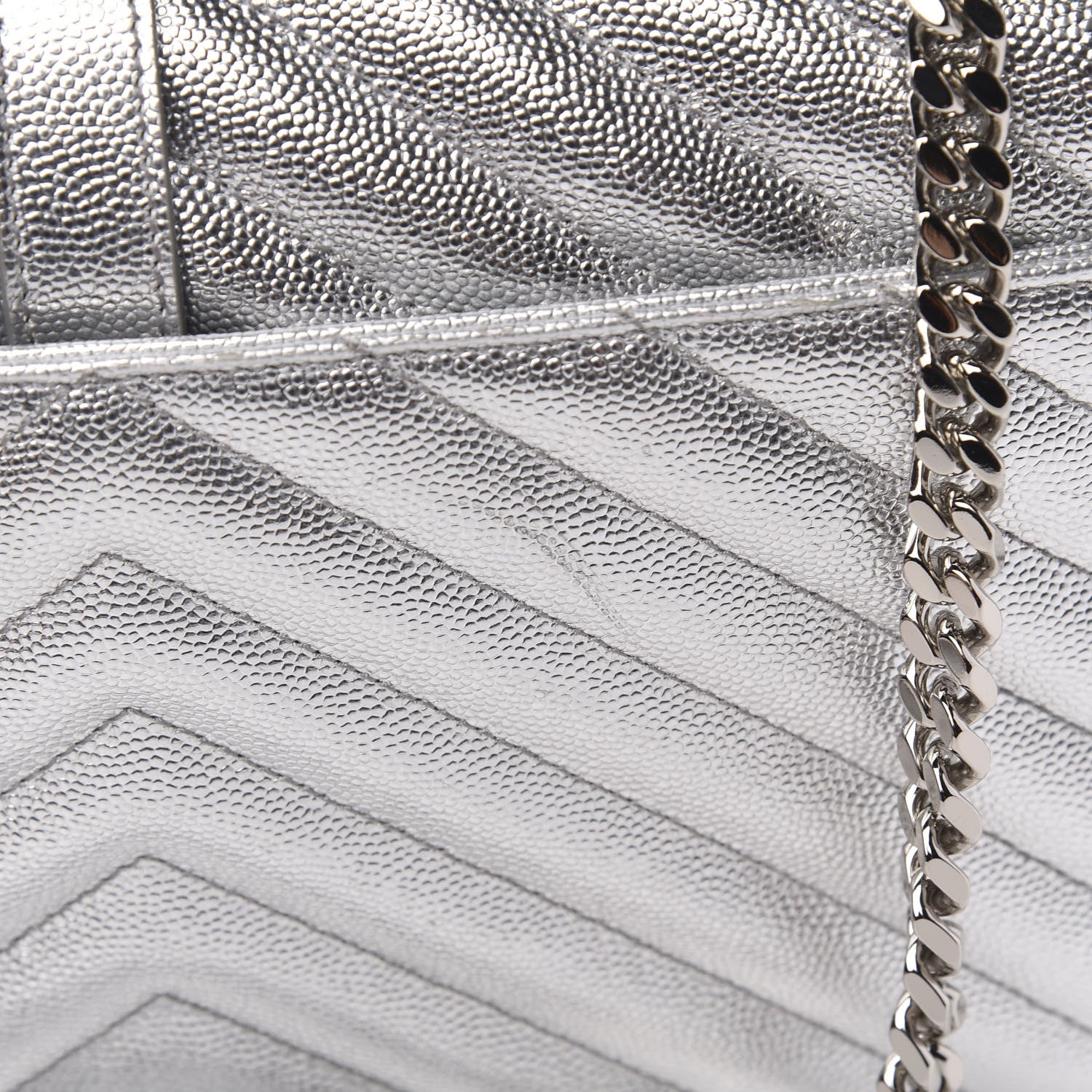Saint Laurent Sheepskin Matelasse Chevron Monogram Medium College Bag Silver 12 of 12