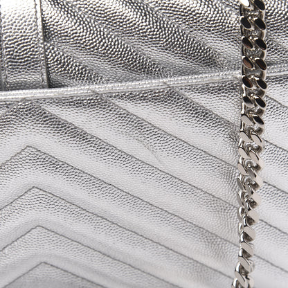 Saint Laurent Sheepskin Matelasse Chevron Monogram Medium College Bag Silver 12 of 12