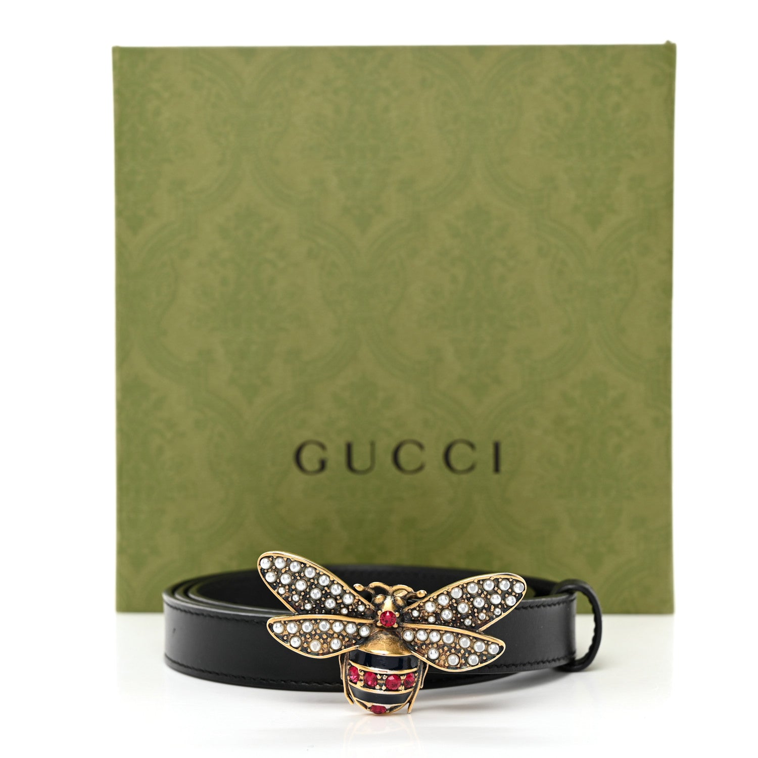Gucci Calfskin Queen Margaret Bee Belt 85 34 Black 2 of 7