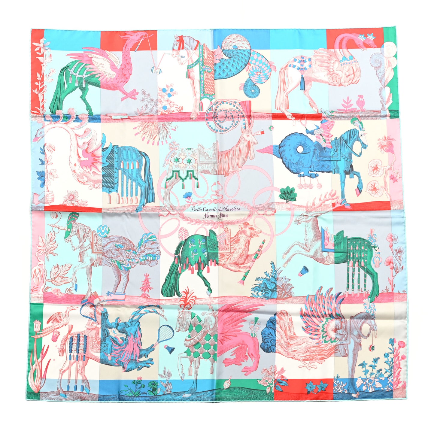 Silk Della Cavalleria Favolosa Scarf 90 Aqua Cobalt Rouge