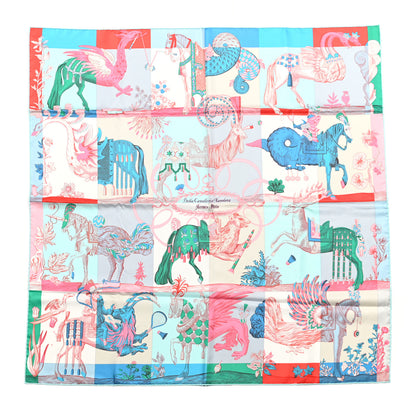 Hermes Silk Della Cavalleria Favolosa Scarf 90 Aqua Cobalt Rouge 1 of 5
