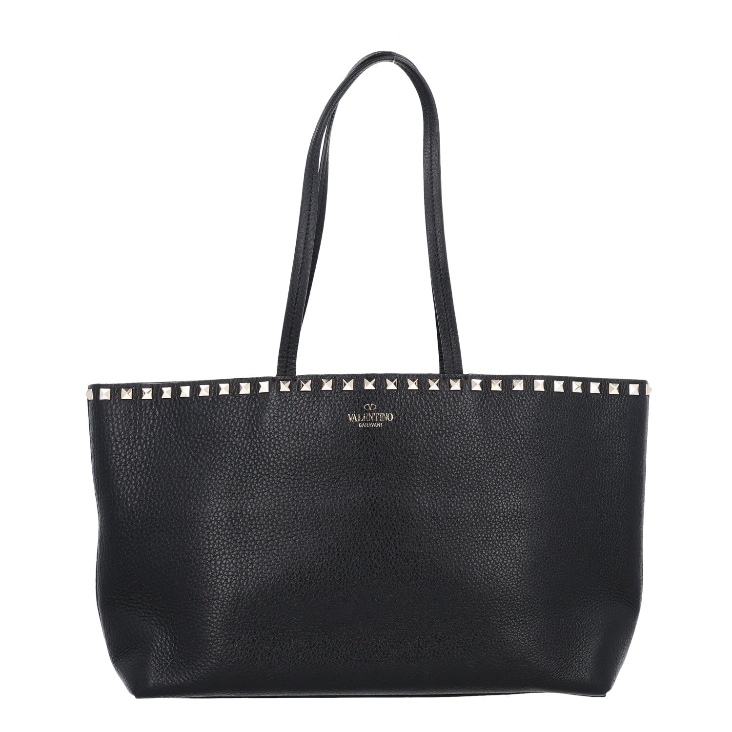 Valentino Garavani Grained Calfskin Small Rockstud Shoulder Tote Black 1 of 8