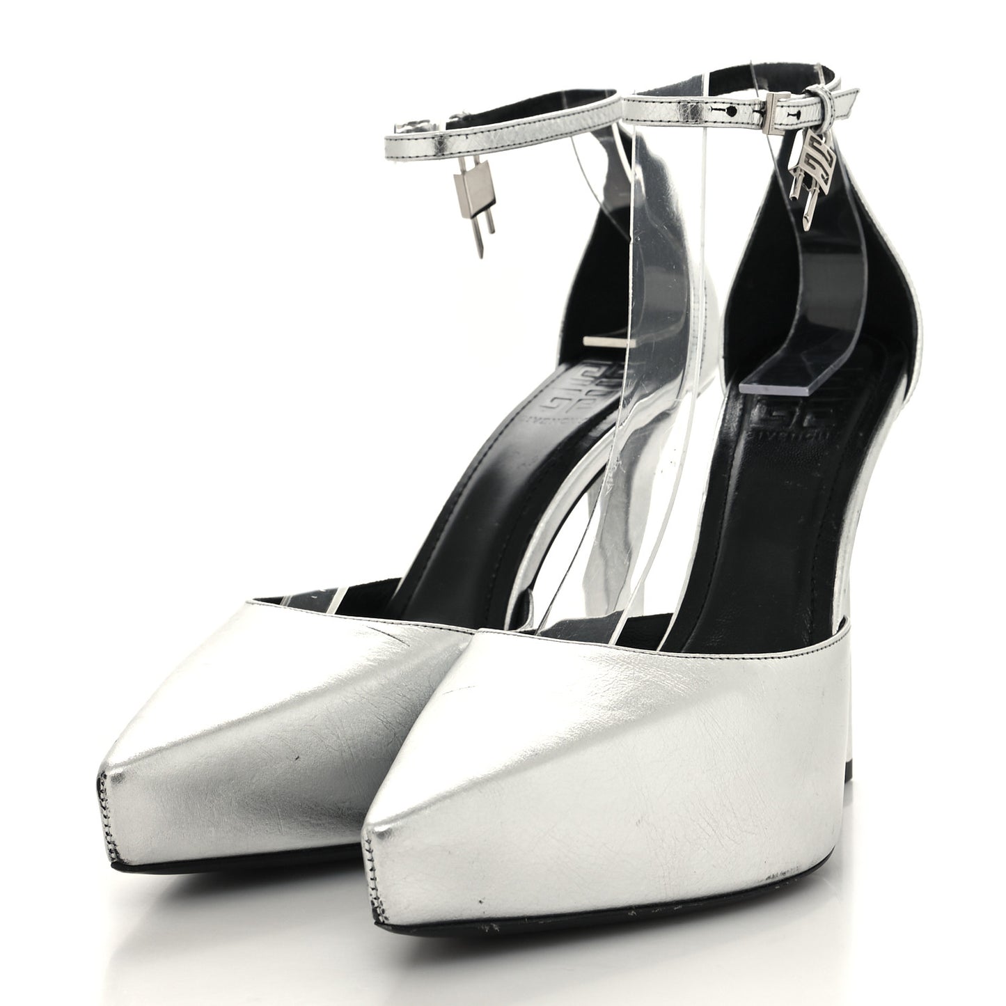 Metallic Calfskin G Lock Sandals 36 Silver