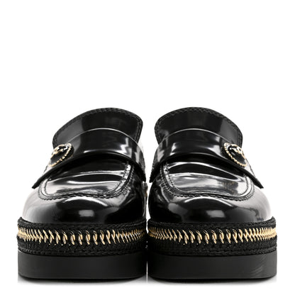 Chanel Shiny Calfskin Platform Loafers 37 Black 3 of 13
