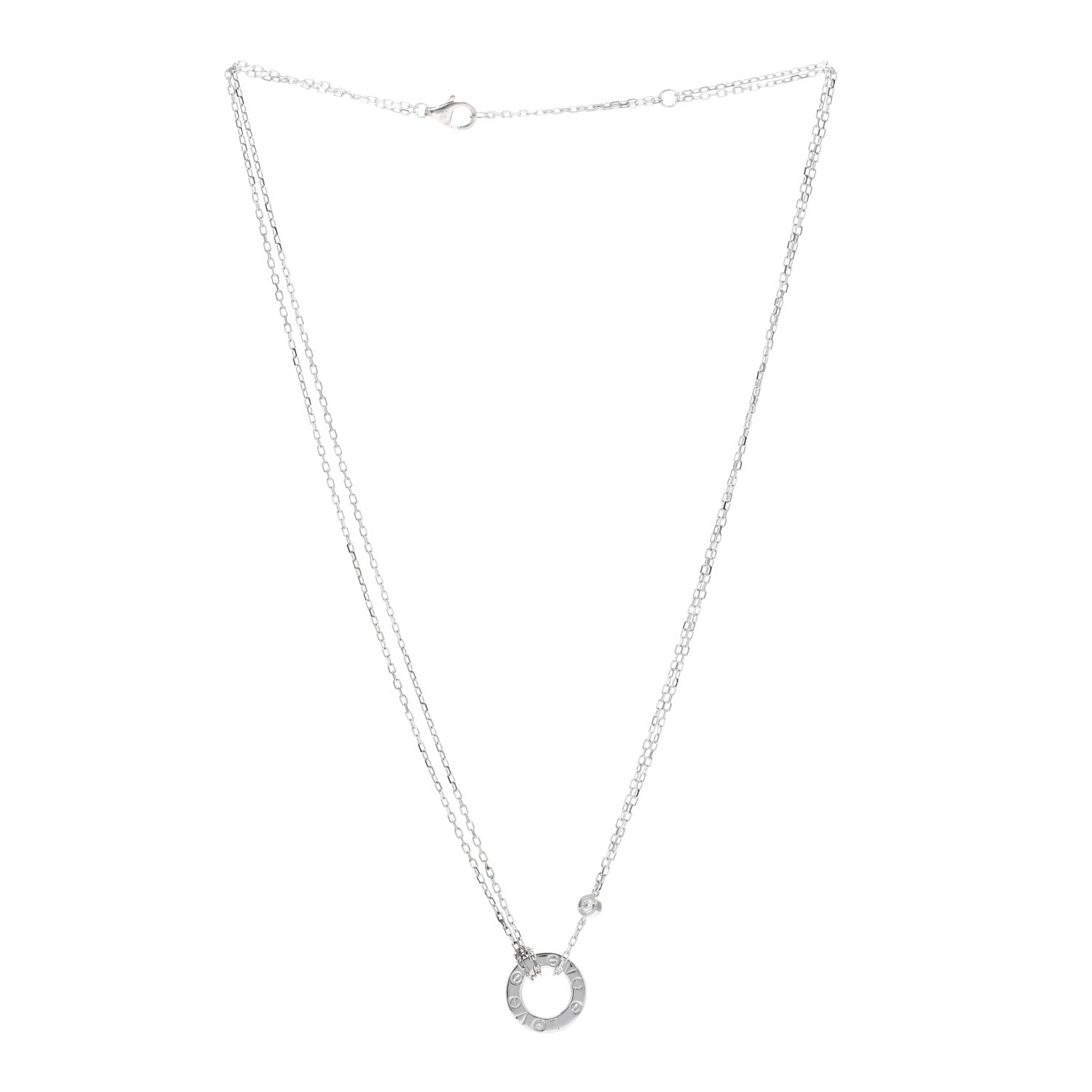 Cartier 18K White Gold 2 Diamond LOVE Necklace 3 of 5