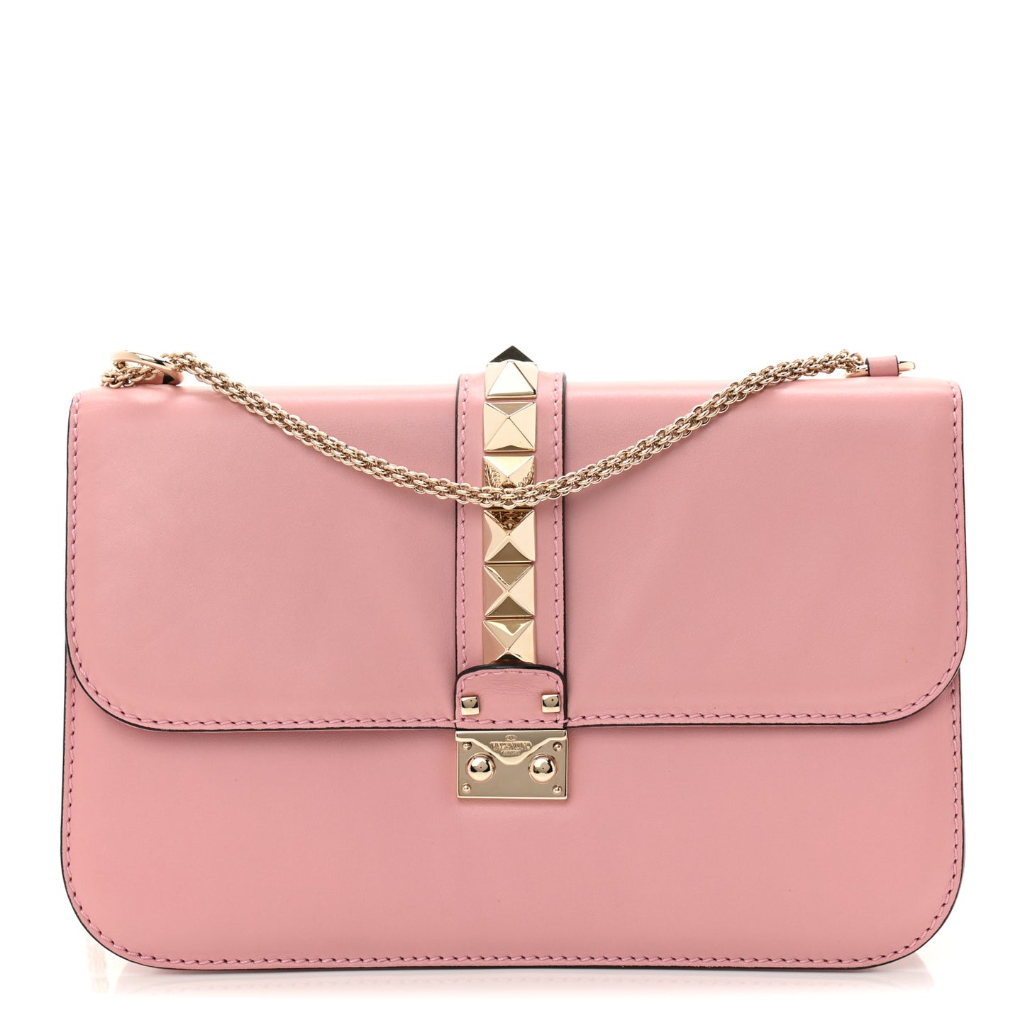 Vitello Large Glam Lock Rockstud Flap Pop Gardenia
