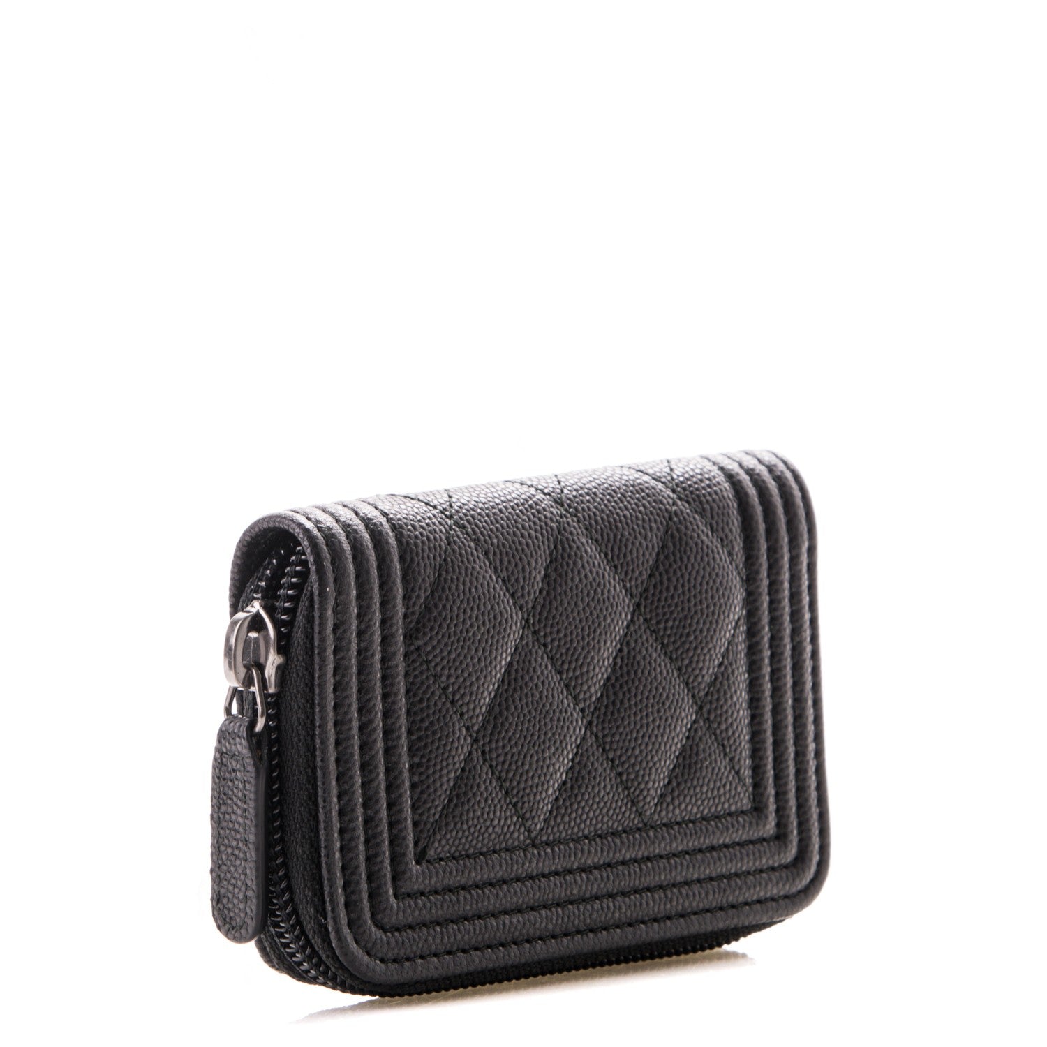 Chanel Caviar Quilted Boy Zip Around Coin Purse Wallet Black 3 of 7