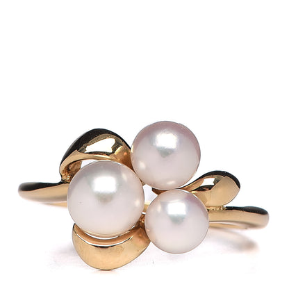 Mikimoto 18K Yellow Gold Akoya Pearl 4.5-5.5mm Cluster Ring 50 5.25 1 of 5