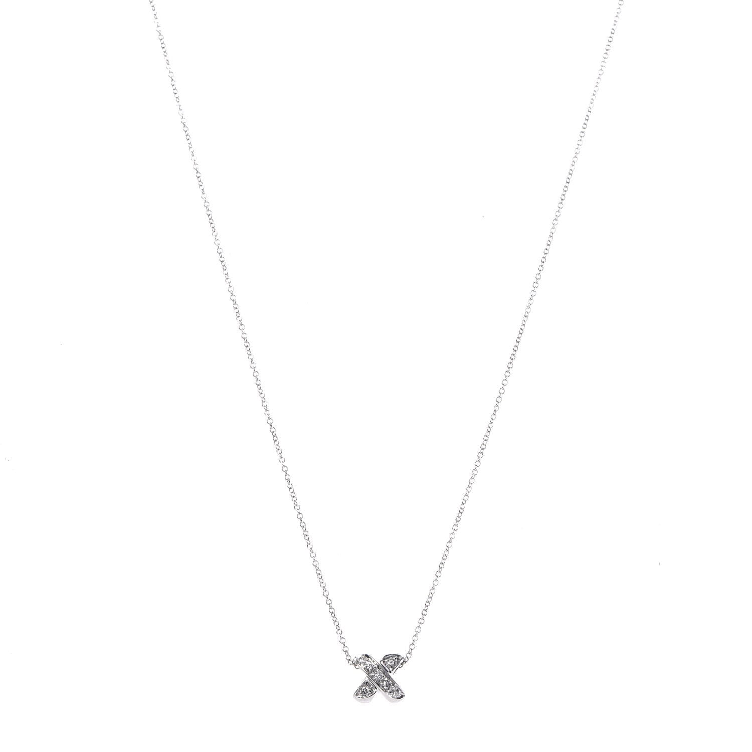 Tiffany 18K White Gold Diamond 9mm X Pendant Necklace 1 of 6