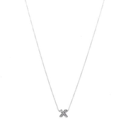 Tiffany 18K White Gold Diamond 9mm X Pendant Necklace 1 of 6