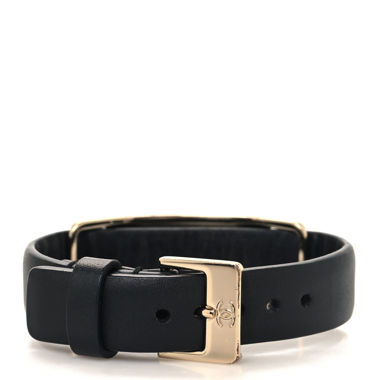 Chanel Calfskin Logo Buckle Bracelet S Black 3 of 6